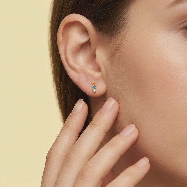 Broquel de Oro 14k Zirconias en 3 colores Mod. 11152