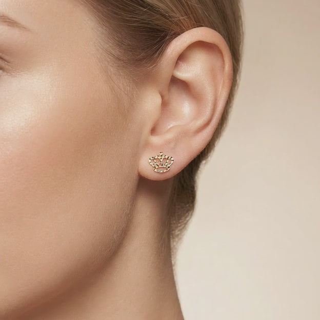Arete de Oro 14k Corona con Diamantado Fino mod. 10633