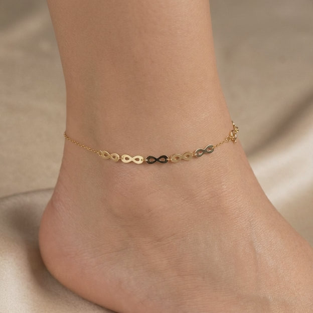 Tobillera de Oro 14k Diseño de Infinitos mod. 11077