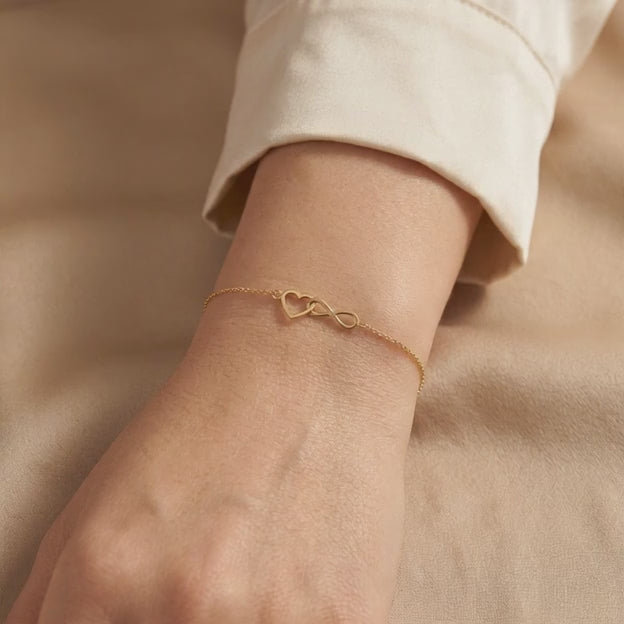 Pulsera de Oro 14k  Corazón e Infinito Entrelazados mod. 11037