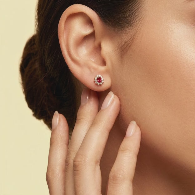 Arete de Oro 14k Zirconia Oval Color Vino mod. 11108