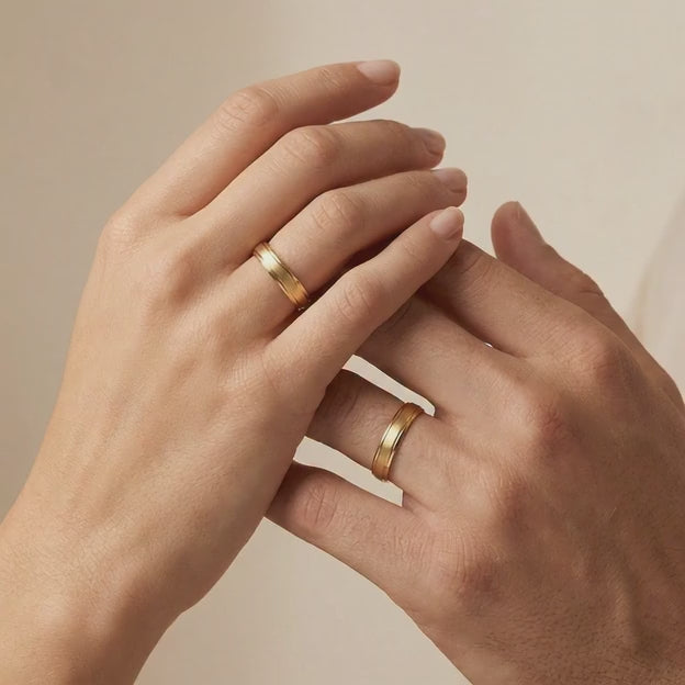 Argollas de Matrimonio de Oro 14k Diseño Confort Elegante en Tono Mate y Brillante Delgado mod. 10621