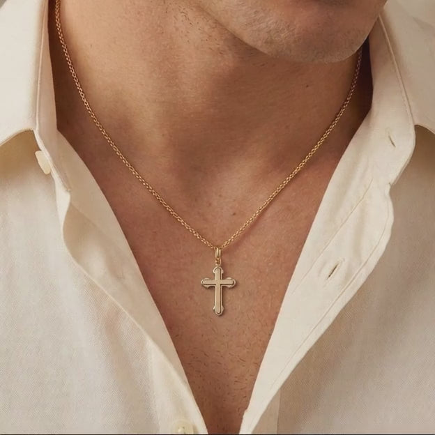 Dije de Oro 14k Cruz con Oro Blanco Diseño en Esquinas mod. 10911