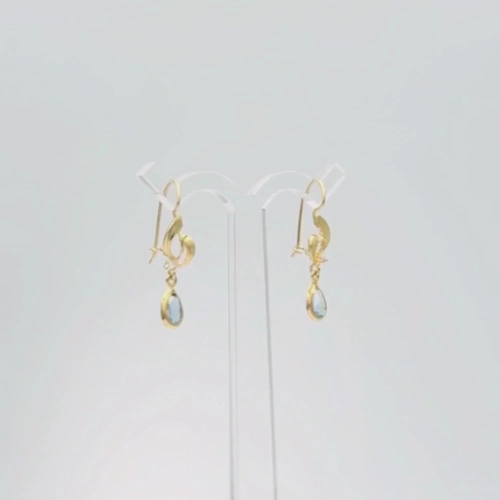Arete con Broche Arillo de Oro 14k Estilo Largo Elegante con Zirconia Color Azul Cielo mod. 9768