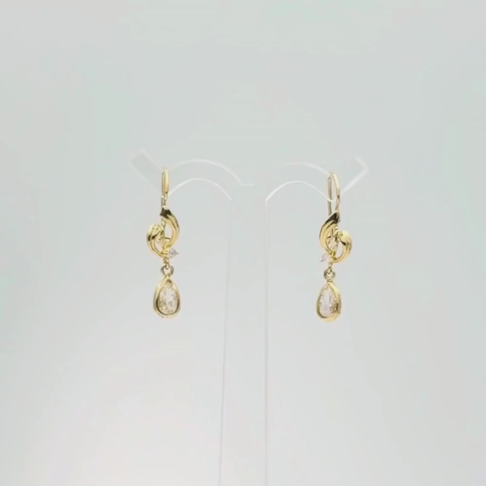 Arete con Broche Arillo de Oro 14k Estilo Largo Elegante con Zirconia Brillante mod. 9768