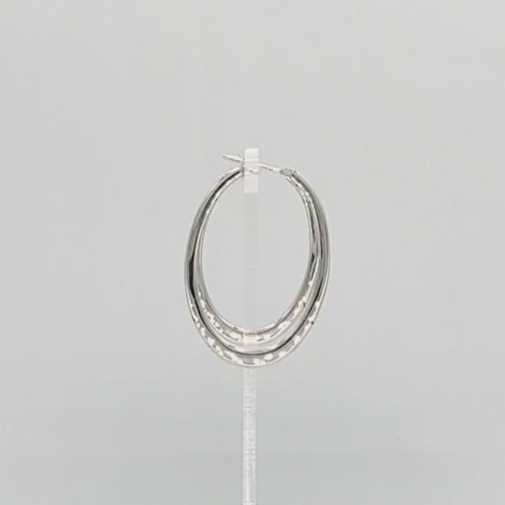 Arracada de Oro 14k Tubular Hueca de Diseño Oval Brillante mod. 9780
