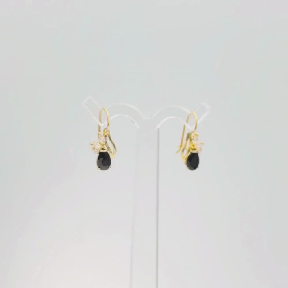Arete con Broche Arillo de Oro 14k Diseño Elegante con Calado Especial y Zirconia Color Negro Profundo mod. 9769