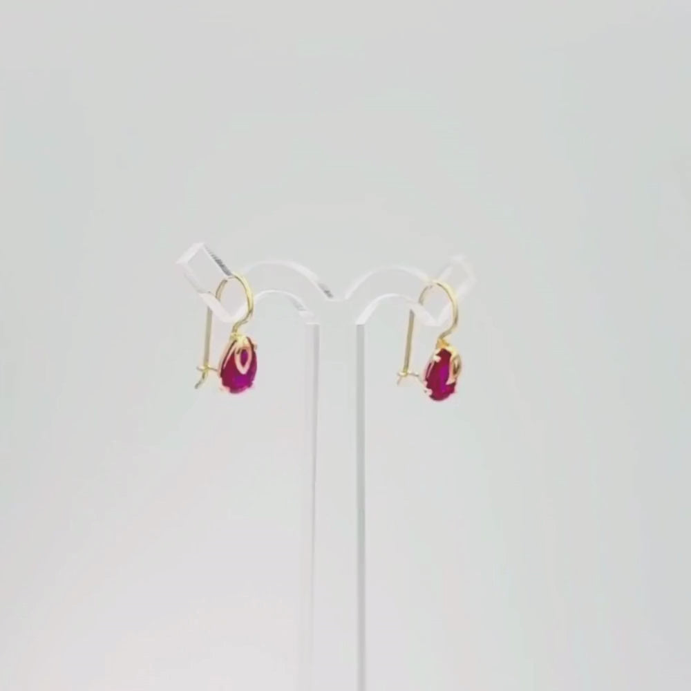 Arete con Broche Arillo de Oro 14k Gota de Zirconia Color Rojo Caramelo mod. 9766