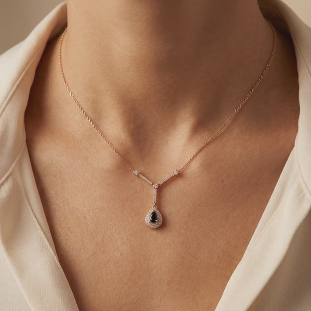 Gargantilla de Oro 14k Rosa con Zirconia Principal Negra mod. 11148