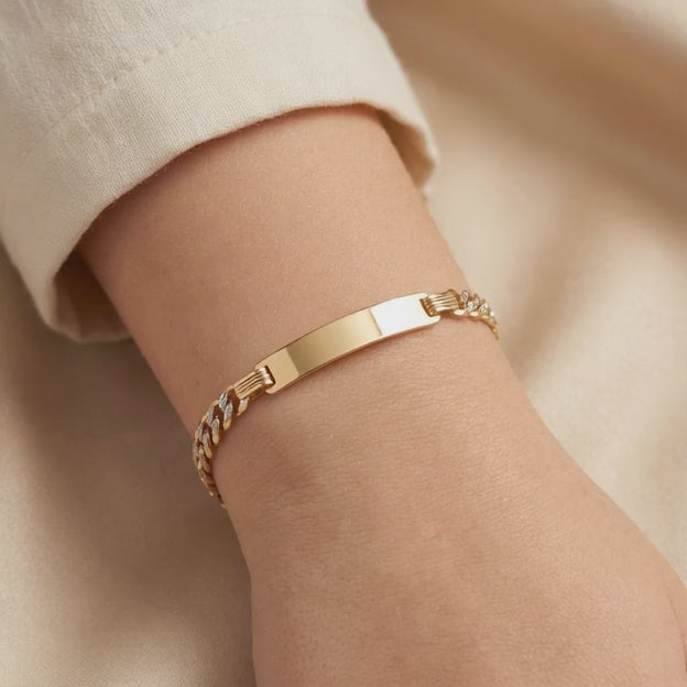 Esclava de Oro 14K Tejido Barbado con Diamantado Blanco Especial mod. 10931