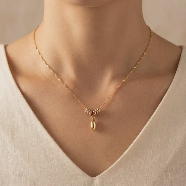Gargantilla de Oro 14k con Aros Florentinos y Colgante de Gota mod. 11018