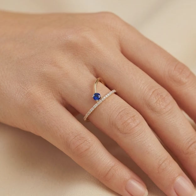 Anillo de Oro 14k Diseño Geometrico con Zirconia Azul mod. 10861