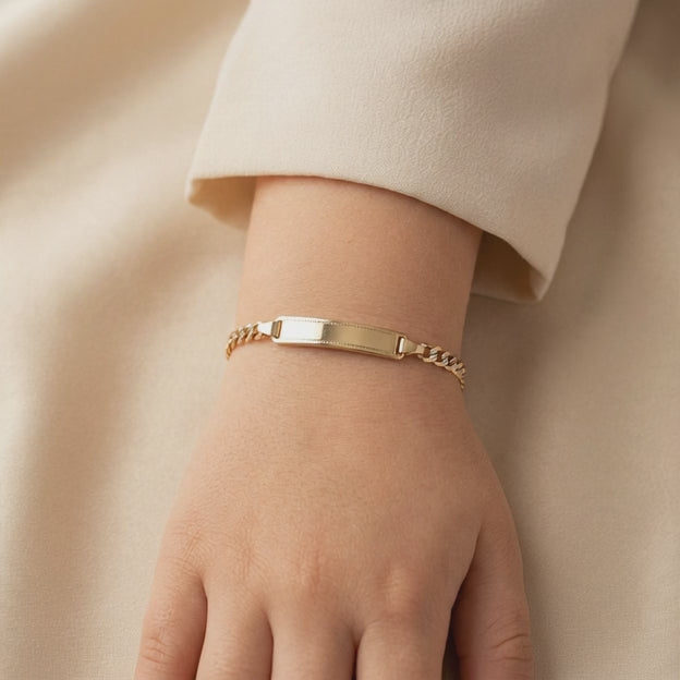 Esclava de Oro 14K de Tejido Barbado con Diamantado Blanco y Placa Especial mod. 10927