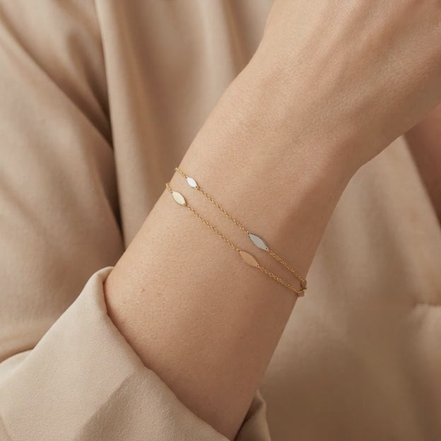 Pulsera de Oro 14k Doble con Ovalos Florentinos mod. 11025