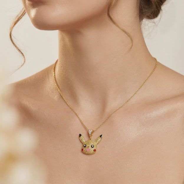 Dije de Oro 14k Pikachu Fino Incrustado con Zirconias de Corte Brillante mod. 10799