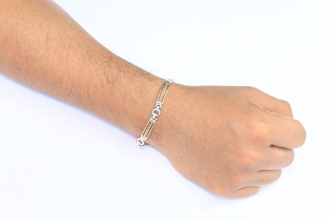 Pulsera con Eslabones de Grecas de oro Blanco y Amarillo mod. 5754