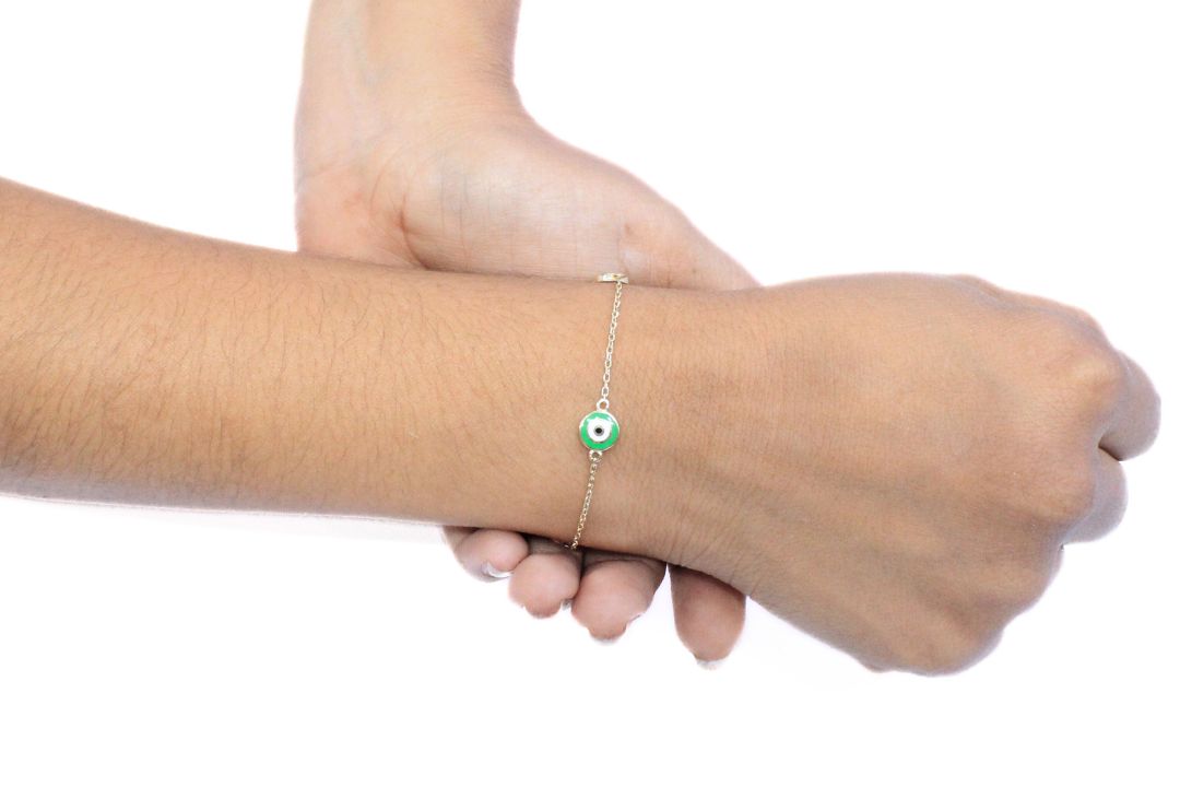 Pulsera de Ojos Turcos Color Verde Detallado con Zirconias en Cara Posterior mod. 6123