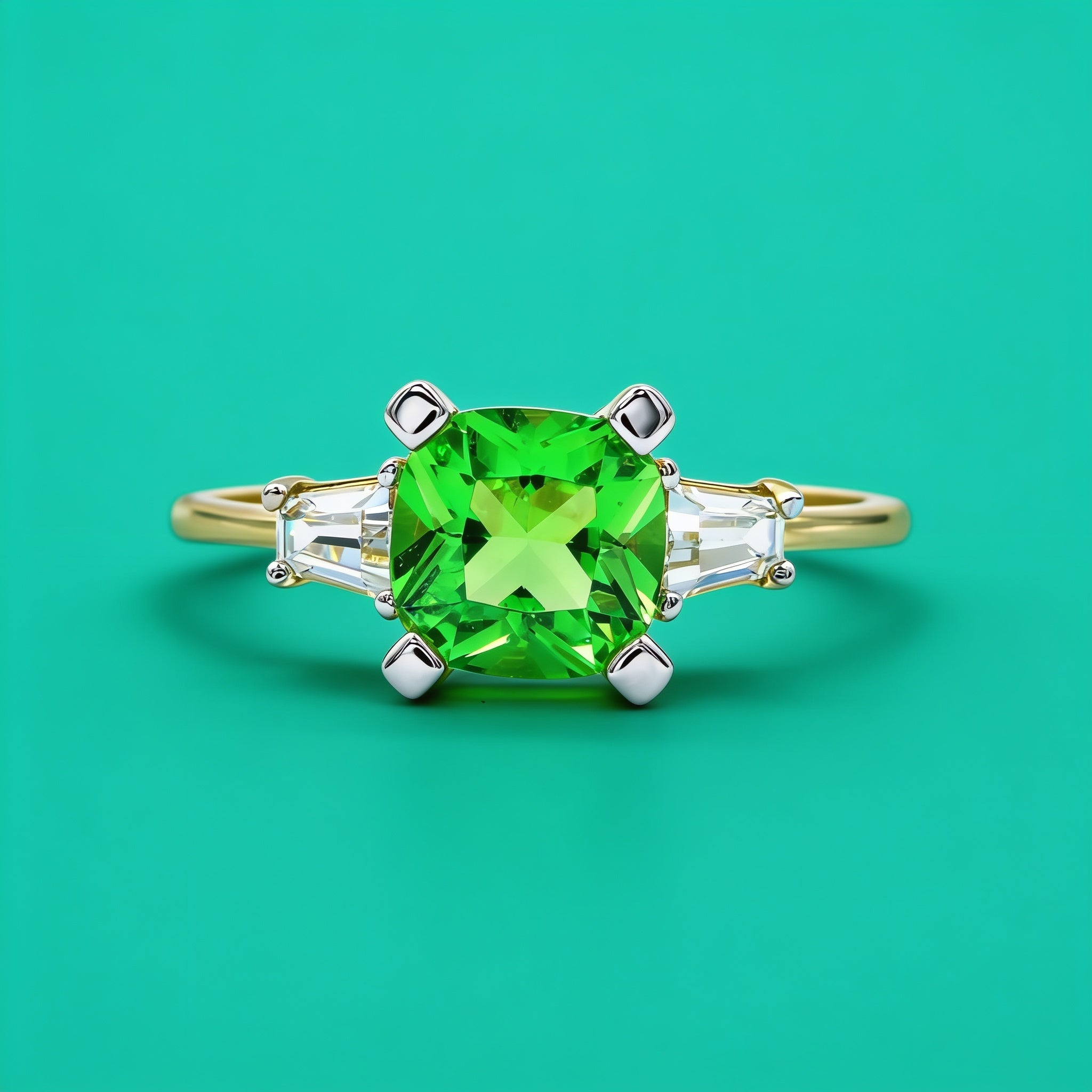 Anillo de Oro 14k Diseño Elegante Especial con Zirconia de Corte Brillante en Tono Verde mod. 10768