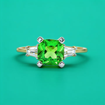 Anillo de Oro 14k Diseño Elegante Especial con Zirconia de Corte Brillante en Tono Verde mod. 10768