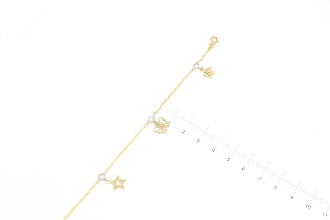Pulsera de Oro 14k con Dijes Finos Detallados con Zirconia mod. 5016