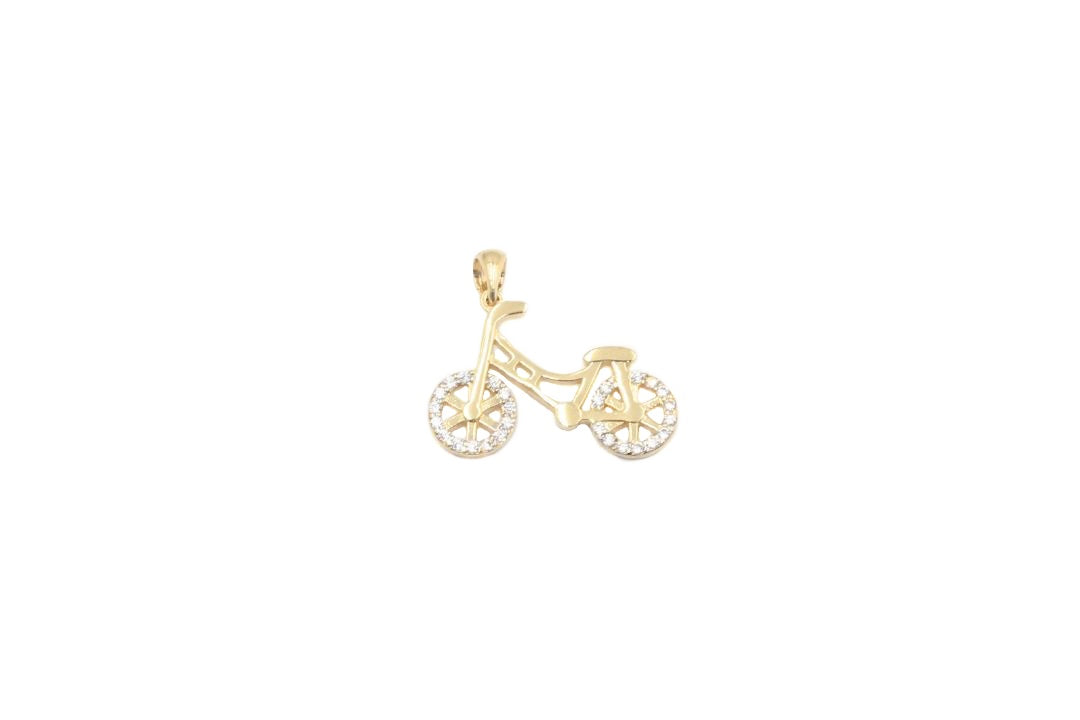 Dije de Oro 14k con Forma de Bicicleta Fina Incrustada con Zirconias mod. 4648