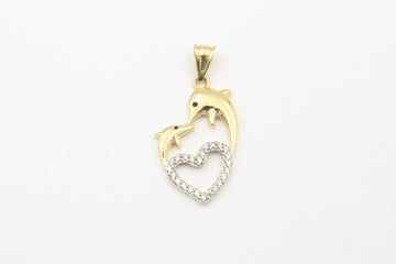 Dije de Oro 14k Delfines y Corazón de Zirconias mod. 0648