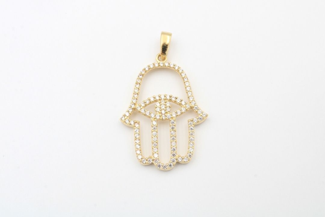Dije de Oro 14k Mano de Fátima con Zirconias mod. 0337