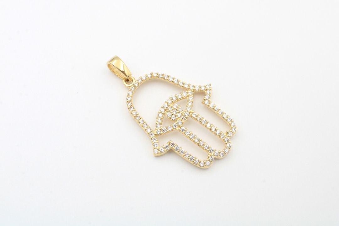 Dije de Oro 14k Mano de Fátima con Zirconias mod. 0337