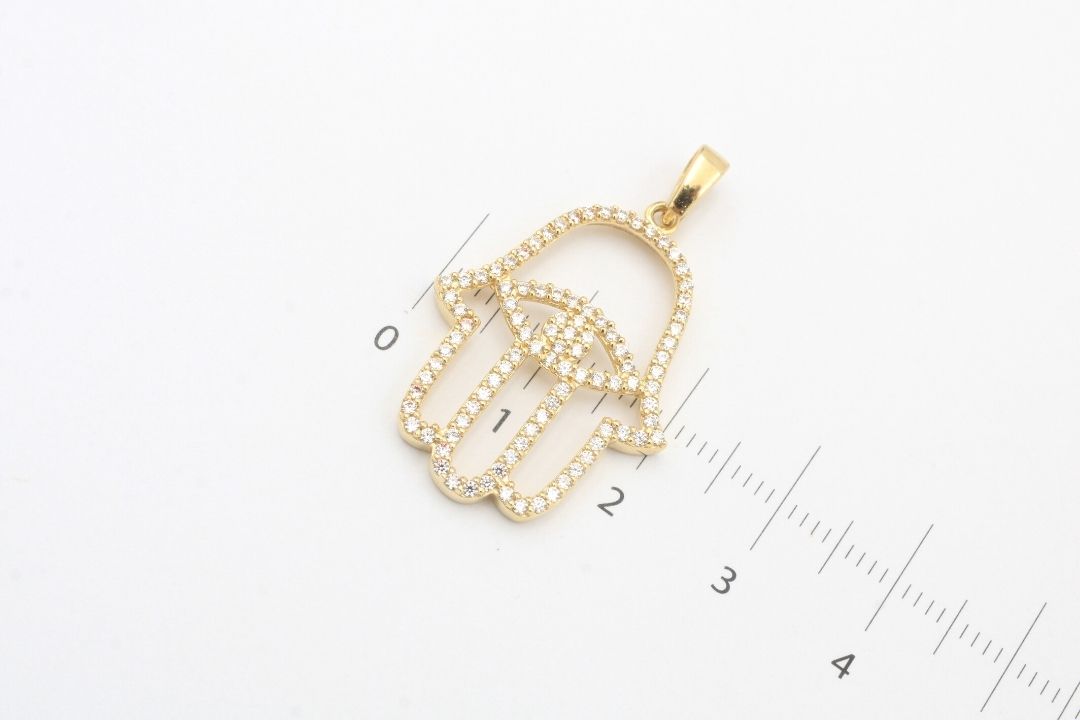 Dije de Oro 14k Mano de Fátima con Zirconias mod. 0337
