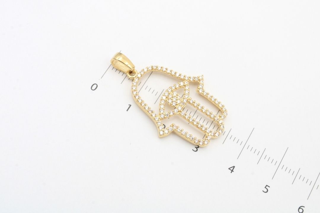 Dije de Oro 14k Mano de Fátima con Zirconias mod. 0337
