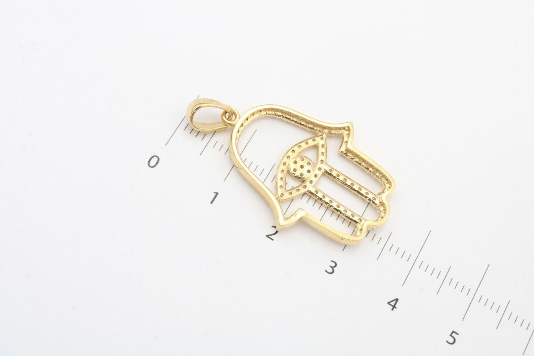 Dije de Oro 14k Mano de Fátima con Zirconias mod. 0337