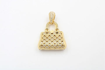 Dije de Oro 14k Bolso Brillante con Zirconias de Diseño Elegante mod. 0963