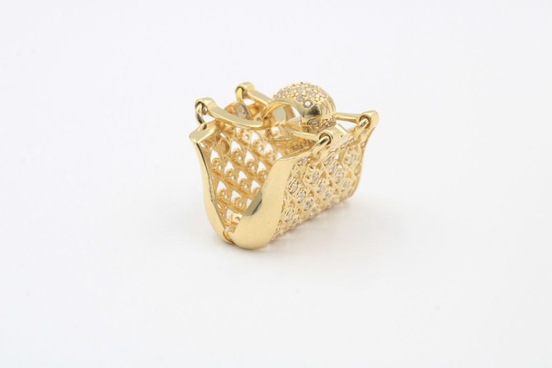 Dije de Oro 14k Bolso Brillante con Zirconias de Diseño Elegante mod. 0963