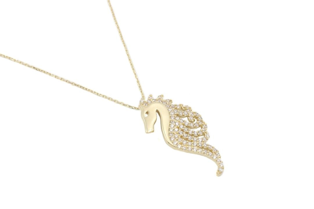 Gargantilla de Oro 14k con Dije de Caballo Fino Incrustado con Zirconias mod. 2163