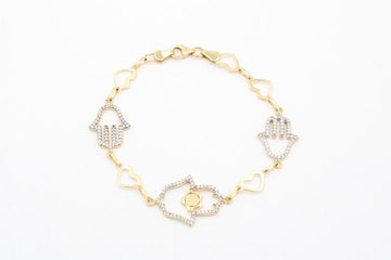 Pulsera de Oro 14k con Manos de Fátima y Zirconias mod. 3896