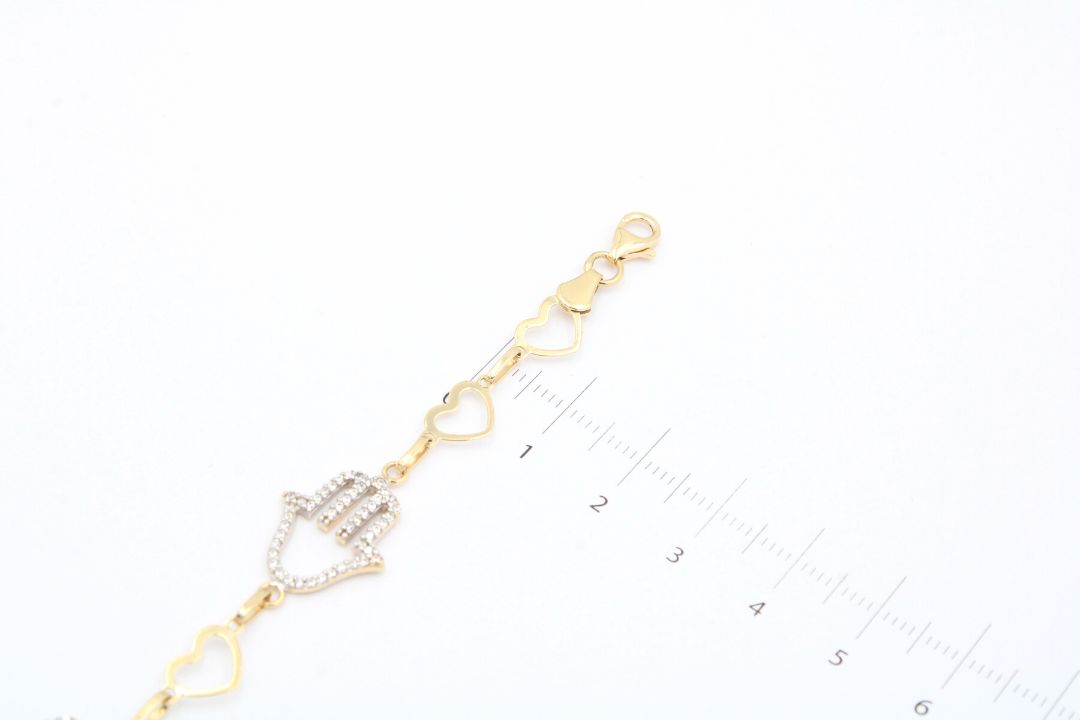 Pulsera de Oro 14k con Manos de Fátima y Zirconias mod. 3896