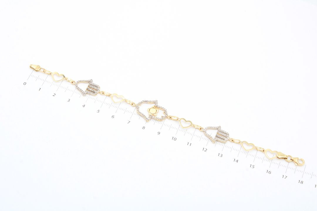 Pulsera de Oro 14k con Manos de Fátima y Zirconias mod. 3896