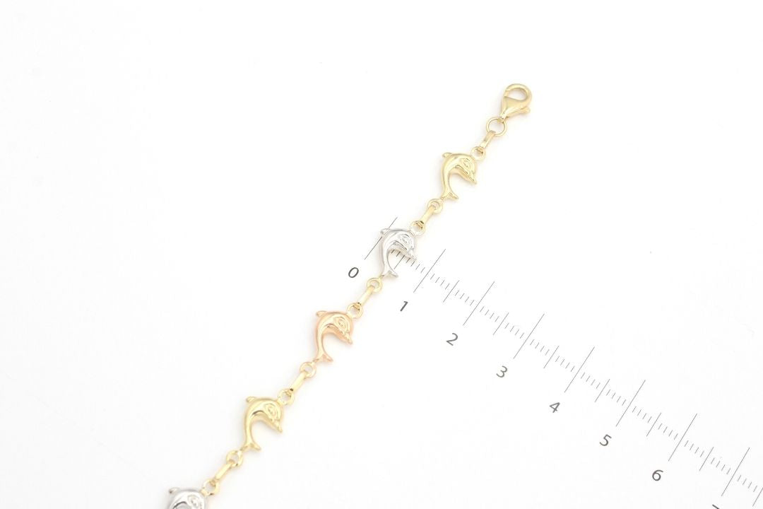 Pulsera de Oro Florentino 14k con Delfines Brillantes mod. 5309