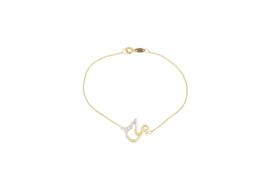 Pulsera de Oro 14k de Tejido Fino con Cisne Incrustado con Zirconias mod. 4984